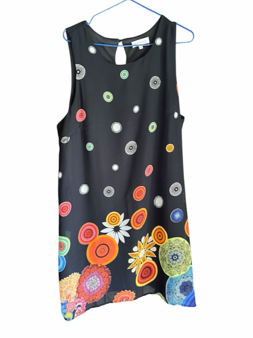Sleeveless Navy Multicolor Floral Circle Print Dress
